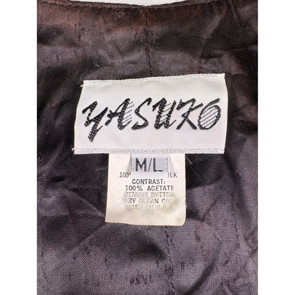 Vintage 90s Yasuko Patchwork Kimono Silk Vest M/L Artsy Geometric Boho Lagenlook - Picture 3 of 7